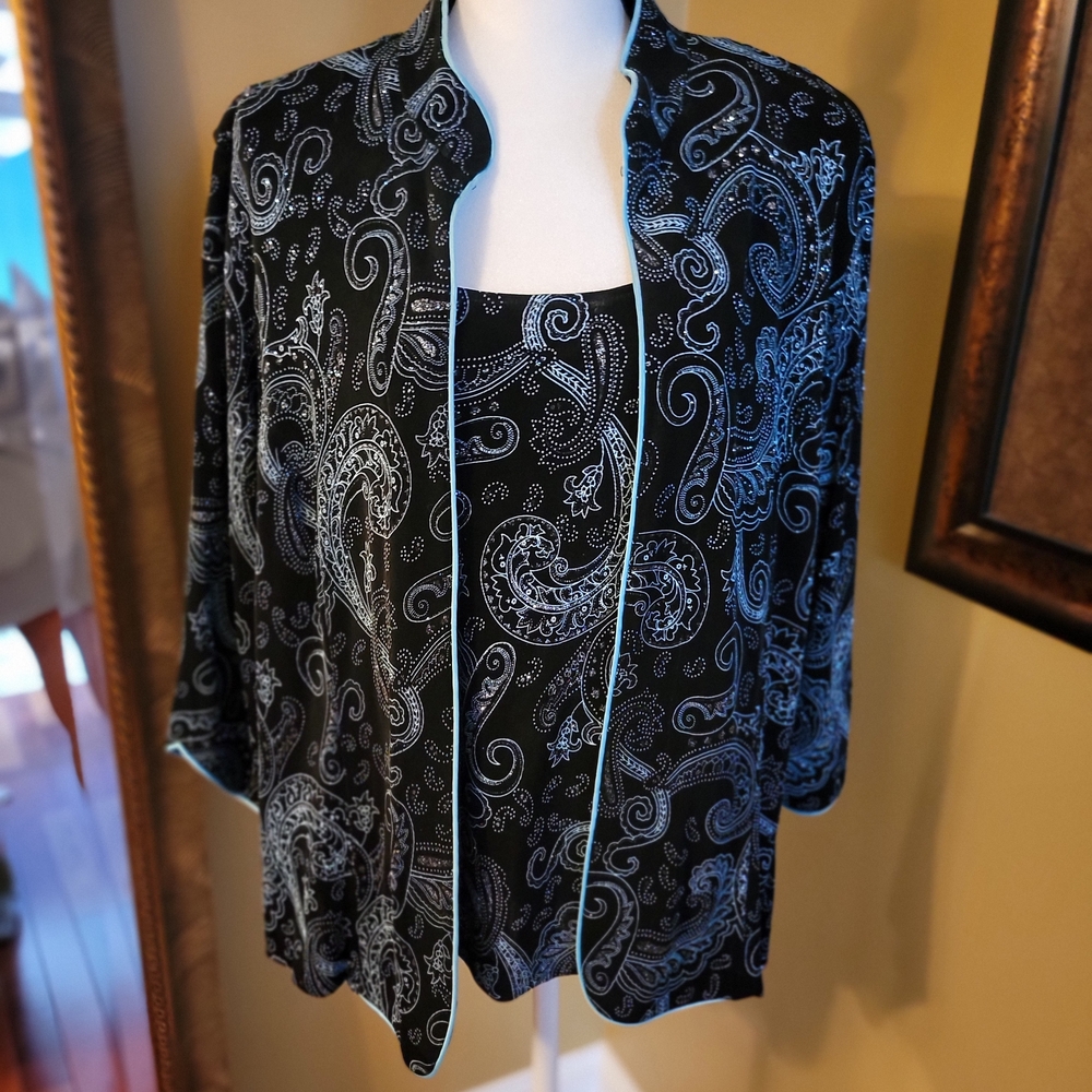 Alex Evenings Black and Silver And TEAL BLOUSE - Picture 15 of 15